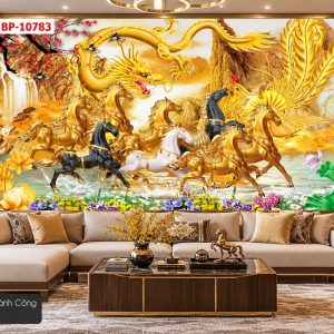 Tranh mã đáo thành công dán tường phòng khách long mã phượng hoàng phong thủy 10783
