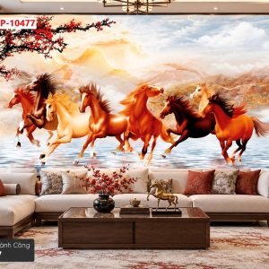 Tranh mã đáo thành công dán tường phòng khách ngựa phi nước đại phong thủy 10477