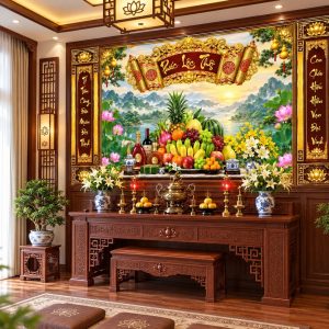 Tranh phúc lộc thọ ngũ quả dán tường phòng thờ pt23920268