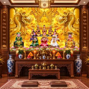Tranh tứ phủ dán tường phòng thờ rồng vàng công đồng linh thiêng tpv5920261