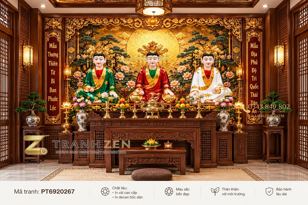 Tranh tứ phủ dán tường tam tòa thánh mẫu phòng thờ pt6920267