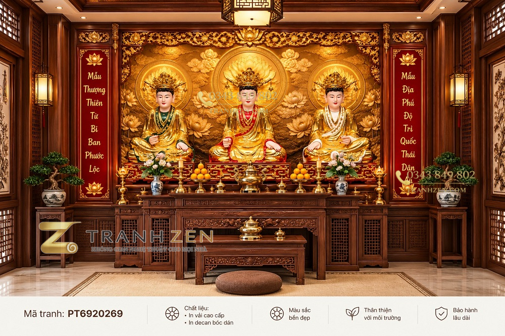 Tranh tứ phủ dán tường tam tòa thánh mẫu phòng thờ pt6920269