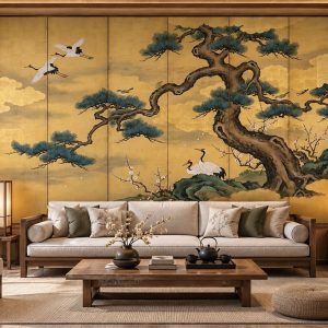 Tranh tùng hạc diên niên dán tường phòng khách nhật bản ab2056100496