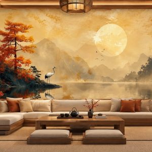 Tranh tùng hạc diên niên dán tường phòng khách nhật bản ab841095646