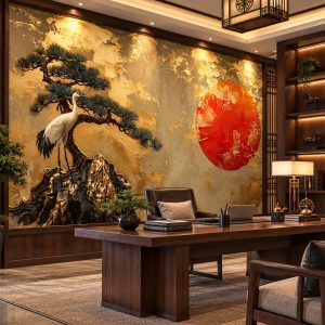 Tranh tùng hạc diên niên dán tường phòng làm việc ab841096876