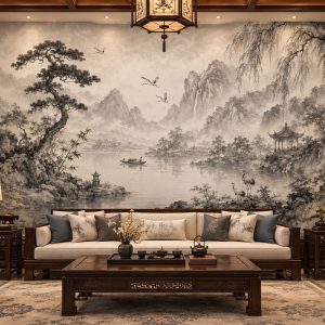 Tranh tùng hạc diên niên thủy mặc dán tường phòng khách trung hoa ab2173416218