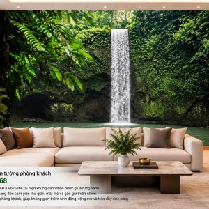 Tranh thác nước giữa rừng xanh nhiệt đới dán tường phòng khách ab308676268