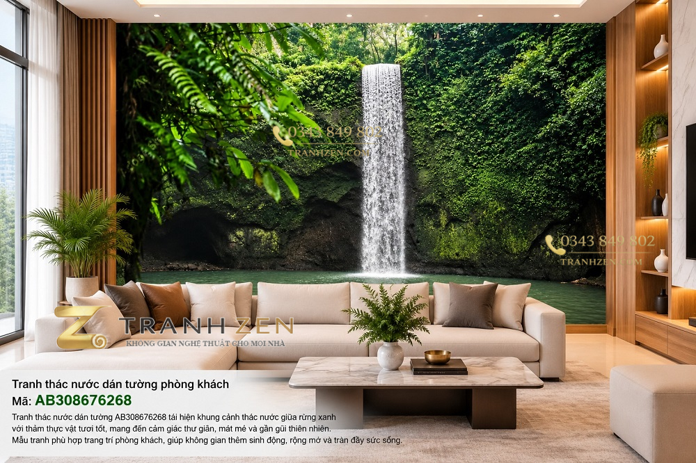 Tranh thác nước giữa rừng xanh nhiệt đới dán tường phòng khách ab308676268
