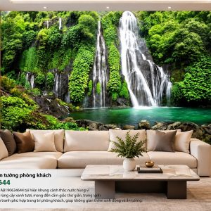 Tranh thác nước nhiều tầng giữa rừng xanh dán tường phòng khách ab190634644