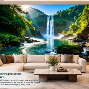 Tranh thác nước núi rừng xanh mát dán tường phòng khách ab621038629