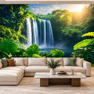 Tranh thác nước rừng nhiệt đới ánh nắng dán tường phòng khách ab1251188721