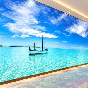 Tranh biển xanh nhiệt đới thuyền buồm dán tường hành lang phòng khách dài ab316765265