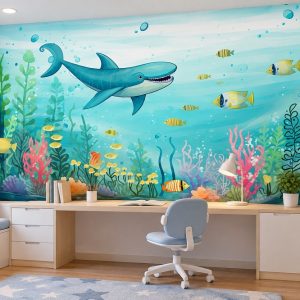 Tranh cá mập đại dương dễ thương phòng trẻ em ab655973385