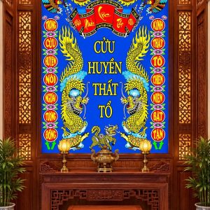 Tranh cửu huyền thất tổ song long quy phượng dán phòng thờ khổ dọc bp49900