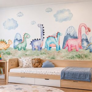 Tranh dán tường khủng long màu pastel phòng bé khổ dài ab422730851
