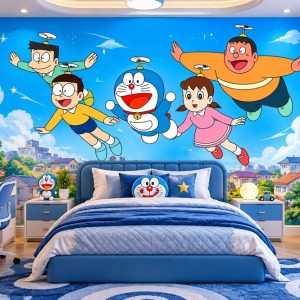 Tranh dán tường phòng bé trai doraemon bay lượn dr20269
