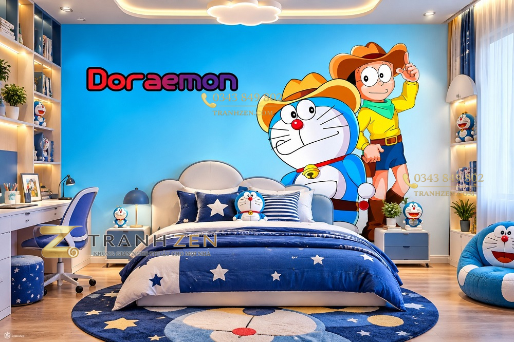 Tranh dán tường phòng trẻ em doraemon cao bồi dr20268