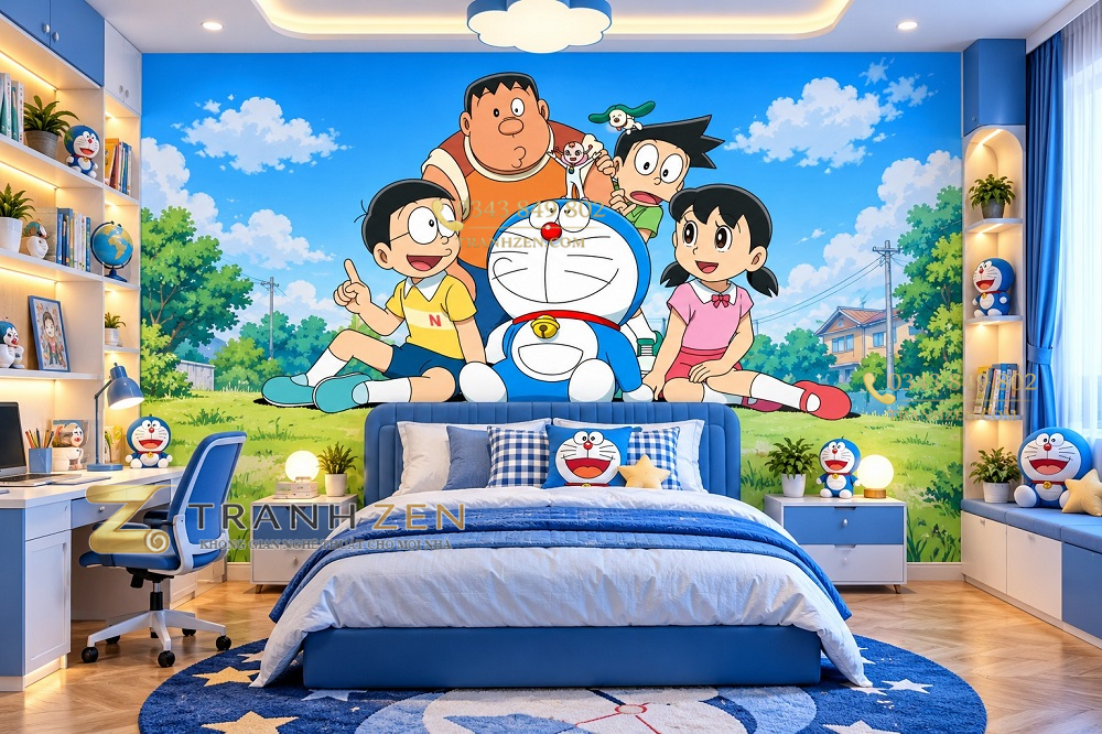 Tranh dán tường phòng trẻ em doraemon cùng bạn bè dr202610