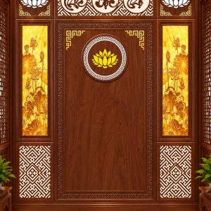 Tranh dán tường phúc lộc thọ hoa sen phòng thờ khổ dọc bp49901