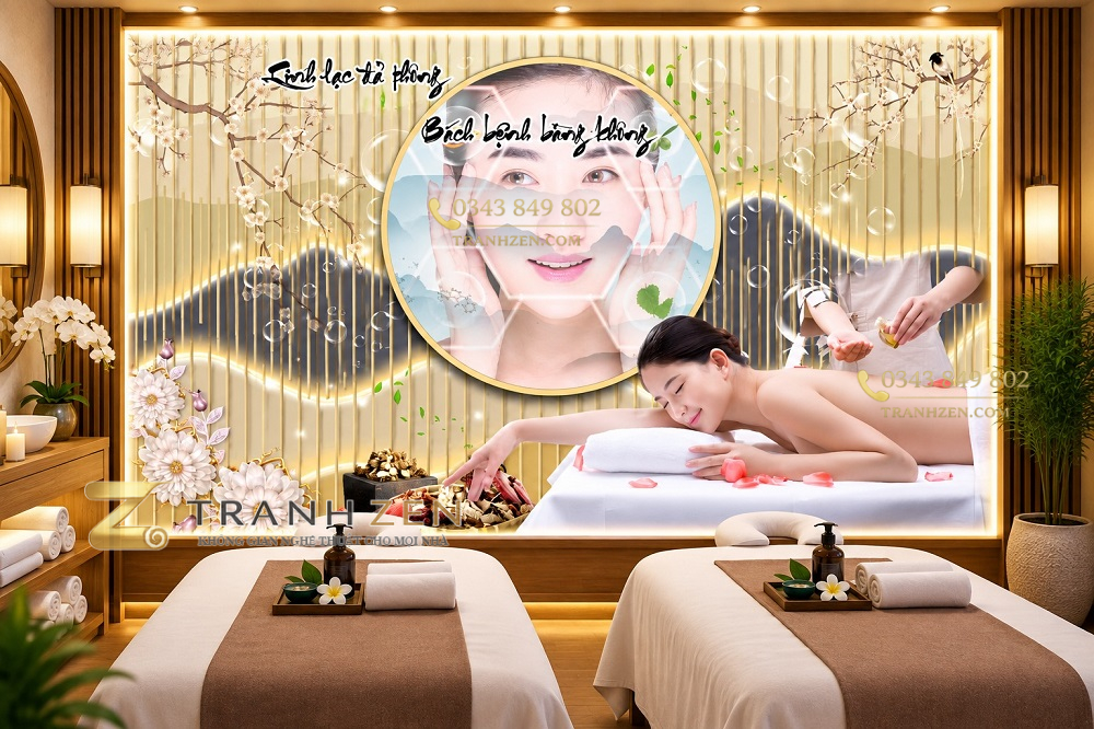 Tranh dán tường spa chăm sóc da massage dưỡng sinh phong cách á đông bp49735